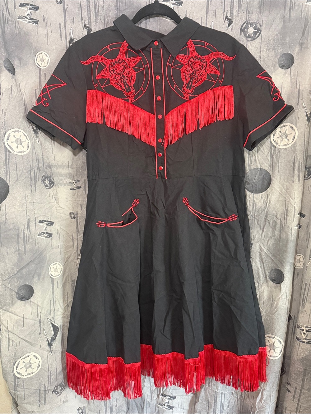 NWT WESTERN EVIL YALLTERNATIVE BAPHOMET EMBROIDERED TASSLE DRESS SZ 3X